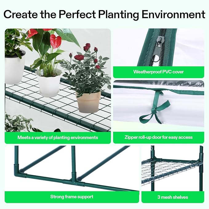 VIVOSUN Transparent 57 x 29 x 77-Inch Mini Walk-in Green House with Windows and Anchors, Plant Garden Hot House - Image 5