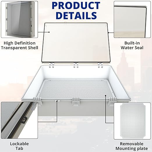 MAKERELE Extra Large Outdoor Electrical Box Waterproof IP67 large Junction Box 2 NPT 1”Glands and Adjustable Clamp*2 Hinged Cover Waterproof Clear Box (23.6"*19.7"*8.7") - Image 4
