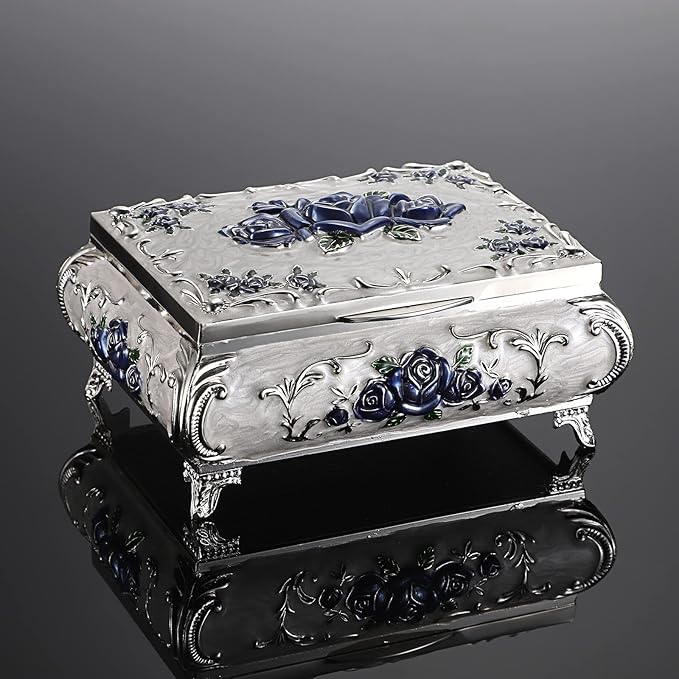 Hipiwe Metal Decorative Jewelry Box Vintage Treasure Chest Case Ornate Trinket Organizer Earrings Necklace Bracelet Storage Box Ring Holder Keepsake Box for Women - Image 8