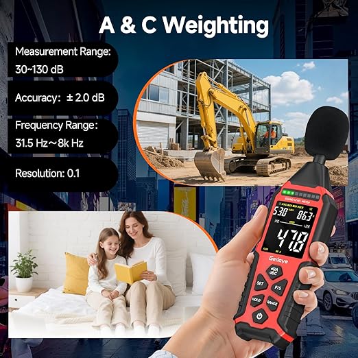 Power Supply Available Decibel Meter, Gedaye Sound Level Meter, A/C Weighted SPL Meter, Noise Measure Device 30-130dB, Noise Detector Sound Monitor Decibel Reader Classroom Factory Noisy Neighbor - Image 4
