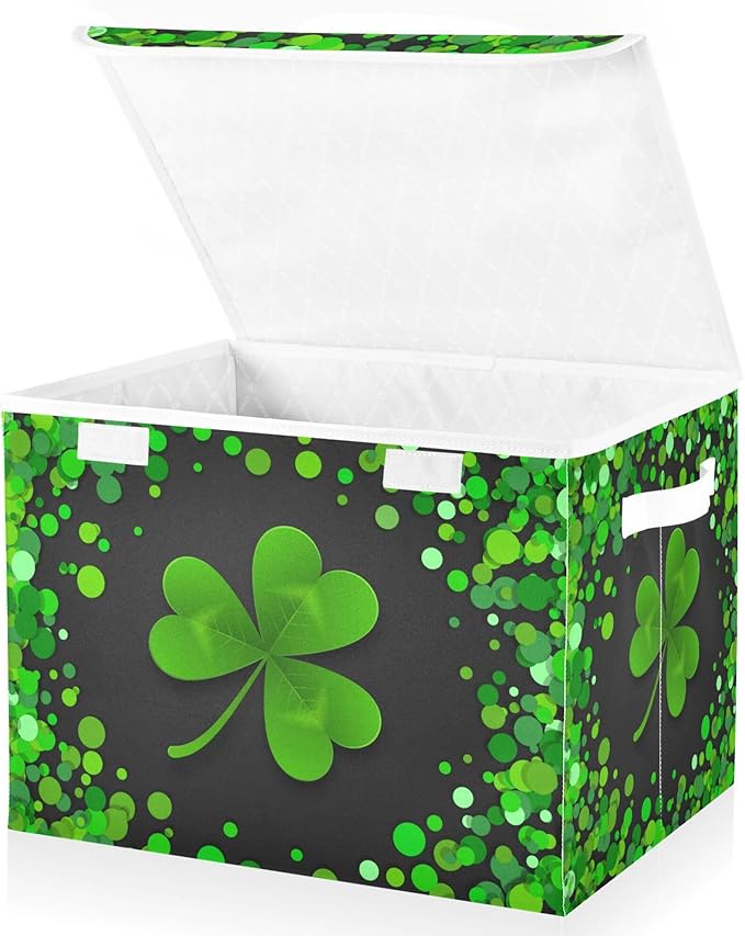 xigua St. Patrick's Day Storage Bins with Lids and Carrying Handle,Foldable Storage Boxes Organizer Containers Baskets Cube with Cover for Home Bedroom Closet Office - Image 2