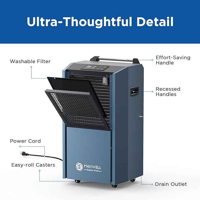 190 Pints Commercial Dehumidifier with Pump for Basements, Industrial Heavy Duty Commercial-grade Portable Dehumidifiers for Large Spaces Warehouse Grow Room, Water Damage Restoration - Image 8