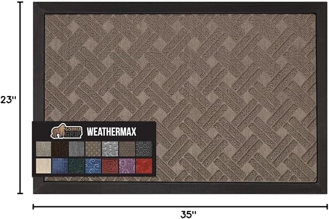 GORILLA GRIP 100% Waterproof All-Season WeatherMax Doormat 35x23, US Designed Natural Rubber, Stain and Fade Resistant, Low Profile Indoor Outdoor Door Mats, Easy Clean Patio Mat, Taupe Basket Weave - Image 2