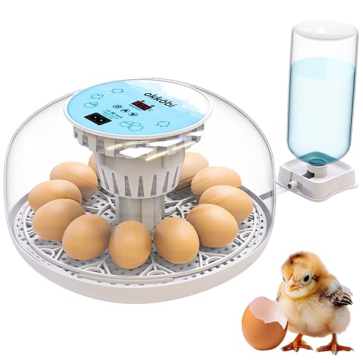 M12 Incubators for Hatching Eggs - Egg Incubator with Automatic Turner and Humidity Control - 12/24 Eggs - Incubadora de Huevos de Gallina - Easy to Use and Clean - 360° View - Blue by OKK%C3%96BI