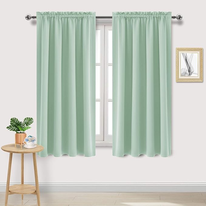 DWCN Blackout Curtains Room Darkening Thermal Insulated Bedroom Curtains Window Curtain Panels, 52 x 63 inches Long, Set of 2 Light Green Rod Pocket Drapes by DWCN