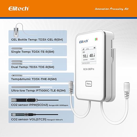 Elitech 2.4GHz/5GHz WiFi Real-Time Temperature Humidity Monitor, Dual Channel Remote Data Logger, Cloud Data Storage, SMS/Email/APP/Web Alarm, Warehouse, Pharmacy, RCW-360Pro-W-DC-5Pack - Image 2