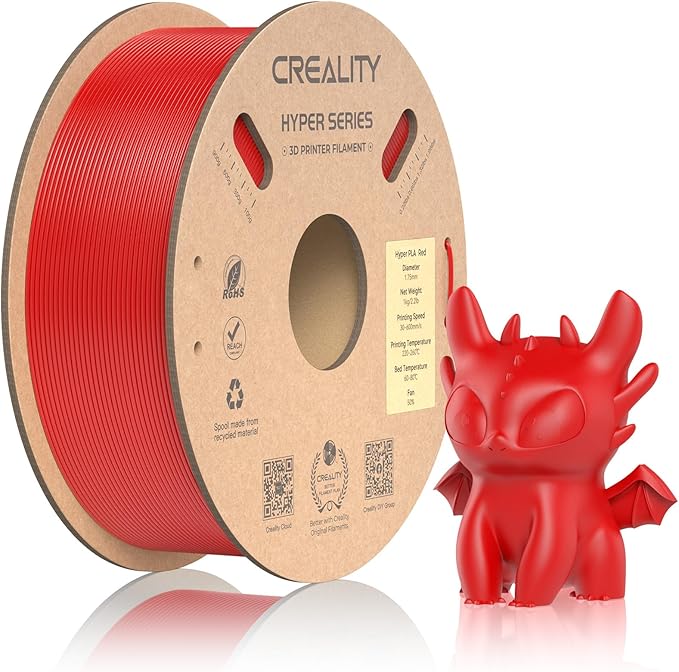 Official Creality Hyper PLA Filament 1.75mm, High Speed PLA 30-600mm/s Rapid 3D Printer Filament, Dimensional Accuracy +/-0.02mm, Fit Most FDM 3D Printers，1KG(2.2lbs) Spool Red by Creality
