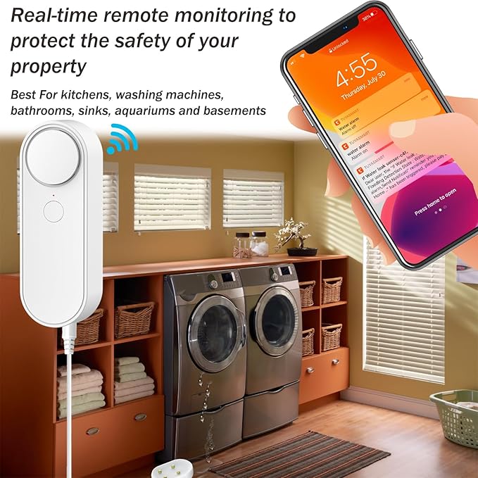 Multifunctional WiFi Water Leak Detector, 6.5ft Split Drip/Leak Detection Cable, Dual Interface, Expandable, Smart Leak Sensor Alarm, AAA Battery Powered, APP Monitoring, Over 5 Months Standby - Image 5
