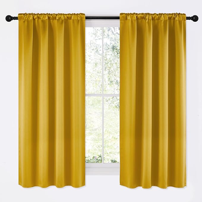 NICETOWN Gold Blackout Cafe Faux Silk Curtains for Small Windows, 42" Wide by 63" Long, 2 Panels, Rod Pocket Privacy Blackout Satin Drapes for Home Decoration by NICETOWN