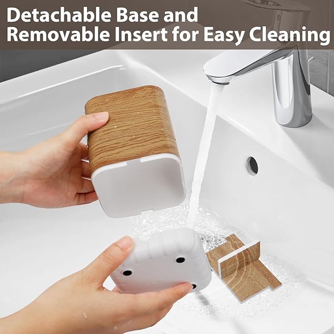 Boperzi Toothbrush Holders for Bathrooms Organizer Countertop, Detachable Anti-Slip Electric Toothbrush Holders for Kids, Toothbrush and Toothpaste Holder Storage Caddy Drainage for Shower Wood Grain - Image 2