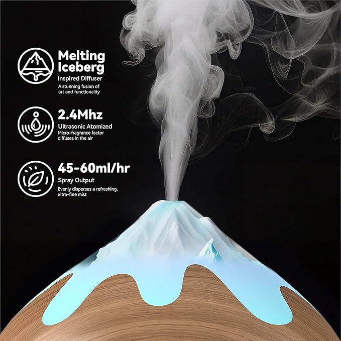 500ML Essential Oil Diffuser, Ultrasonic Aromatherapy Diffuser with Remote Control, Air Diffusers for Home Office Room, Fragrance Aroma Diffuser with 7 Color LED & 2 Mist Mode, Mocha Brown - Image 5