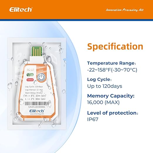 Elitech 100 Pack 120 Days USB Temperature Data Logger Single-Use Cold Chain Monitor (CCM) in-Transit Trip Disposable Temperature Recorder, Temperature Monitoring with PDF Report -22～158℉ RC-17 - Image 3