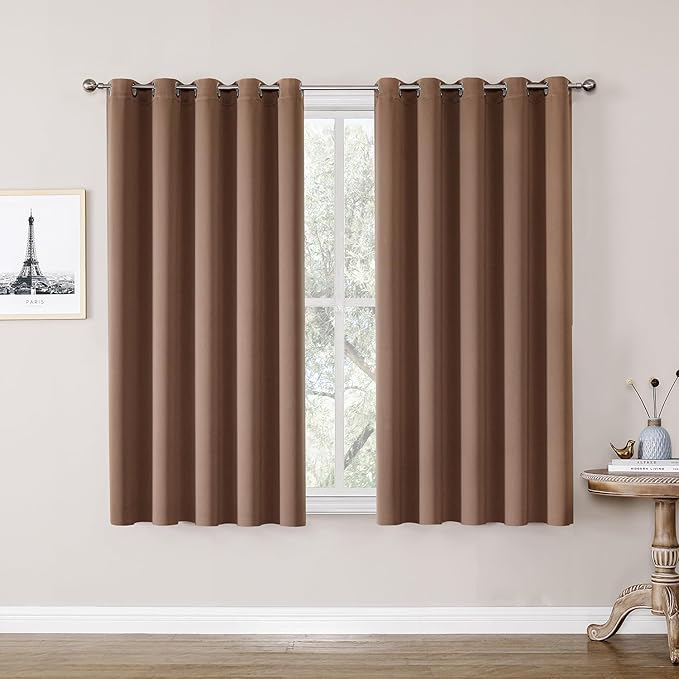 ChrisDowa Blackout Curtains 70 inches Wide for Bedroom - 2 Panels Set Extra Wide Grommet Thermal Insulated Room Darkening Curtains for Living Room (Cappuccino, 70 x 63 Inch) by ChrisDowa