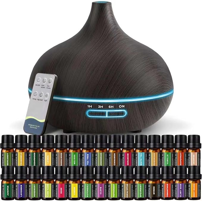 SACATR 550ml Oil Diffuser with 30x5 mL Essential Oils, Ultrasonic Technology, Remote Control for Home Office by SACATR