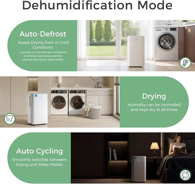 Ukoke 32 Pint Dehumidifier for 1750 Sq. Ft – Energy Star Most Efficient, Auto Drain, 3 Smart Modes, Quiet Operation, Portable Moisture Remover for Medium Rooms, Basements, Bedrooms, RVs - Image 4