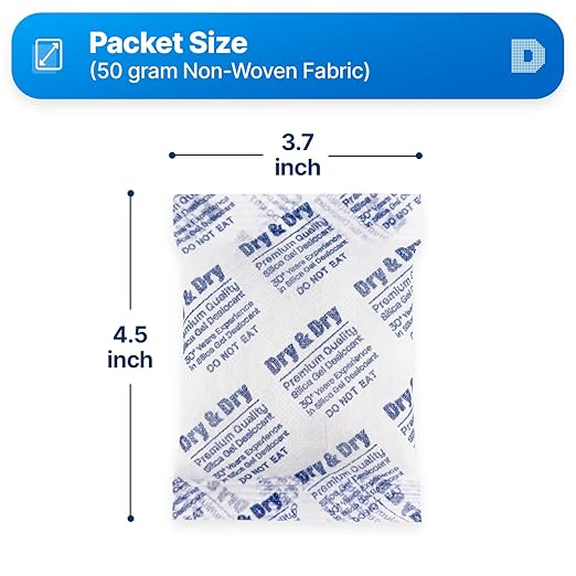 Dry & Dry 50 Gram [40 Packets] Silica Gel Packets, Desiccants - Rechargeable Fabric Silica Gel Packs, Silica Gel, Silica Packets, Desiccant Packs for Storage - Image 6