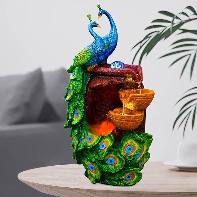 21Inch Art Decorative Animal Statue Bonsai Waterfall Fountain Humidifier with LED Lights, Water Fountains for Living Room, Bedroom, Study, Office, Meditation Room, Yoga Room, Hotel and Library - Image 2