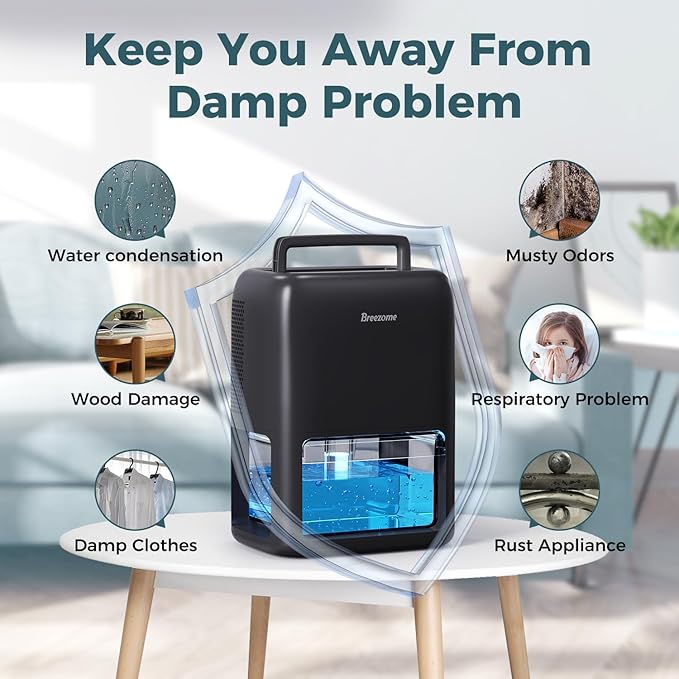 60 OZ Dehumidifiers for Home, Dual-Semiconductor Quiet Dehumidifier with Timer Auto-Off Sleep Mode 7 Colors Light Portable Small Dehumidifiers for Bathroom, Cloakroom, RV, Black - Image 7