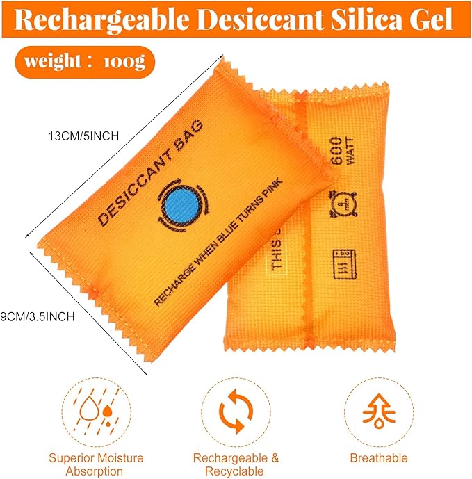 5 Packs 100g Rechargeable Desiccant Moisture Absorbing Bag for Storage Bin Silica Gel Dehumidifier Bag Reusable Indicating Desiccant Packet for Car Home Closet - Image 2