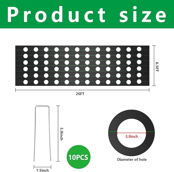 codree 26 x 6.5 Ft Garden Weed Barrier Landscape Fabric with Planting Holes- Heavy-Duty Garden Weed Control Barrier- Weed Block Gardening Mat with 10 Ground Nail for Outdoor Garden - Image 2