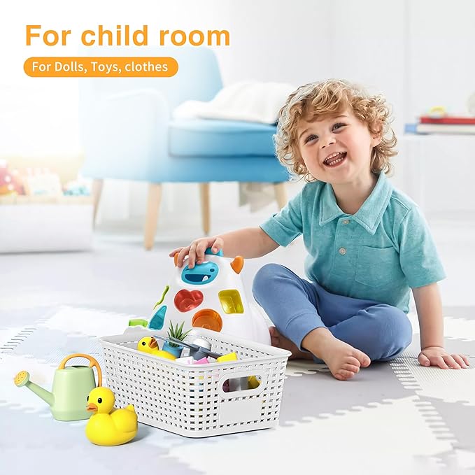 White Plastic Storage Baskets - Pack of 8 with Labels Stackable Durable Storage Bins, Storage Containers for Organizing Desktops, Closets, Playrooms, Classrooms, Offices - Image 3