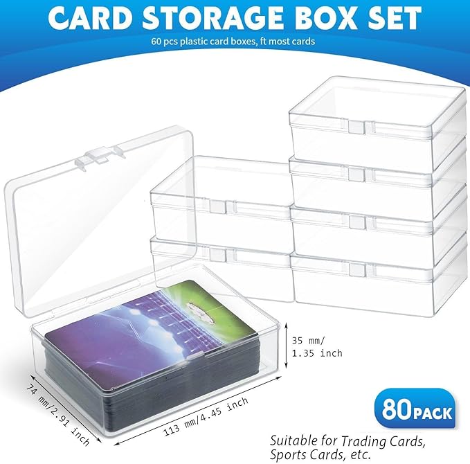 Vicenpal 80 Pcs Playing Card Boxes Clear Plastic Deck Cases Trading Card Storage Boxes Game Cases Holder 4.45 x 2.91 x 1.35 Inch - Image 2