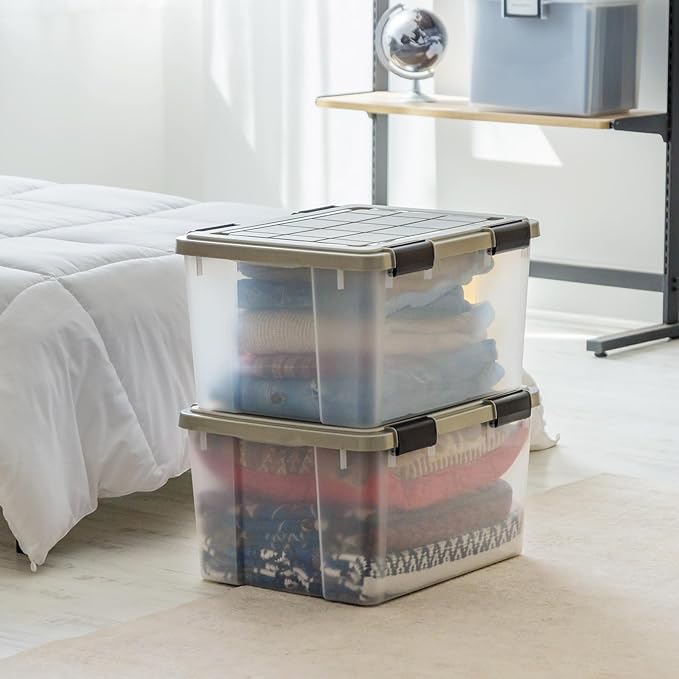 IRIS USA 44 Qt Storage Bins with Gasket Seal Lid, 2 Pack - BPA-Free, Heavy Duty Moving Containers Tight Latch, Weather Proof Tote, WEATHERPRO - Clear/Chrome - Image 3