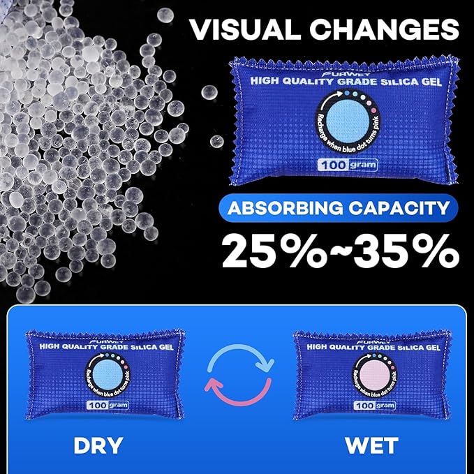 2 Pack Rechargeable Desiccant Packs, 100g Each, Blue, Color Indicating Silica Gel Dehumidifier Bags for Storage, Closets, Cars, Bins - Image 3
