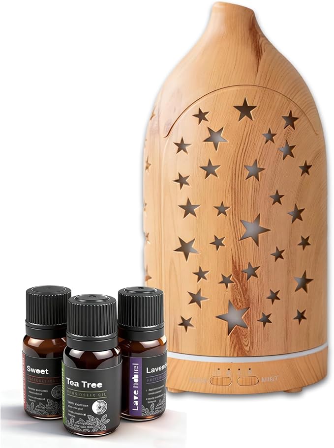 Essential Oil Diffuser,7.1''x3.5'' Diffusers with 3 Aromatherapy Oils Set,Small 200ml Desk Humidifier with 7 LED Colors Night Lights,Waterless Auto-Off for Office Home Decor Gift (Star) - Image 7