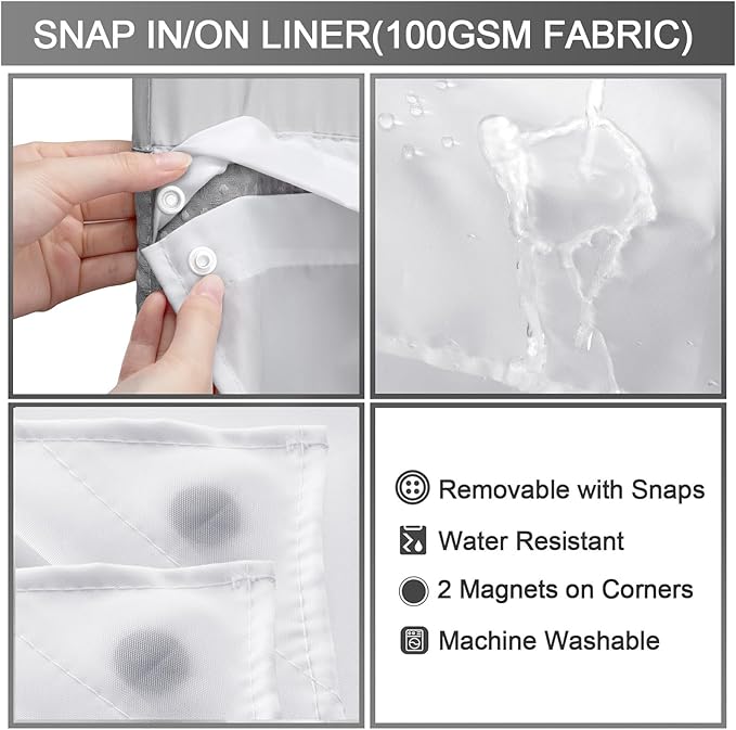 Snap-in Fabric Replacement Liner 71" W x 55" L, for 72" W x 75" L No Hook Shower Curtain - Image 5