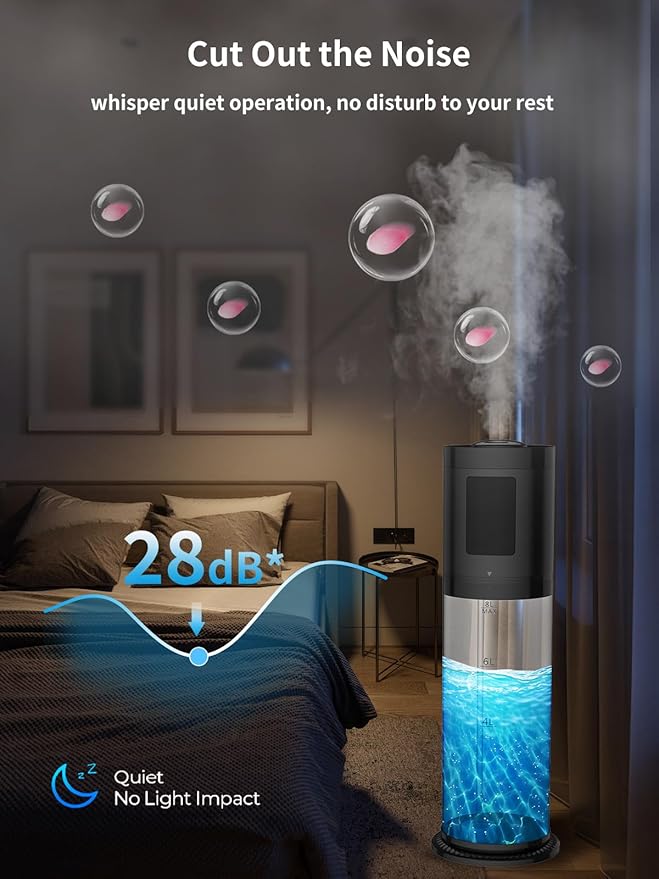 8L Humidifiers for Bedroom, 30dB Quiet, 500ft² Coverage, 60H Runtime, Top Fill, 3-in-1 Humidifier Large Room & Essential Oil Diffuser & Ambient Light, Sleep Mode, 16H Timer, Auto Shutoff Protection - Image 5