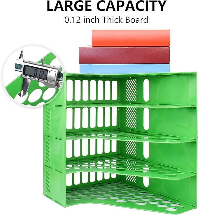 SAYEEC Magazine File Holder, Plastic Desk Organizer File Folder Holder for Desk with 4 Vertical Compartments, Sturdy Desktop Binder Organizer Home Accessories Storage for Office Organization (Green) - Image 3