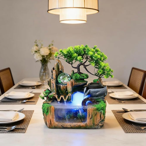 10Inch Bonsai Tree Rock ​Water Fountains Indoor Tabletop Waterfall Humidifier with LED Light and Atomizer Mist, Desktop Decoration Fake Plants Mini Fish Tank Feng Shui Decor Festival Birthday surprise - Image 2