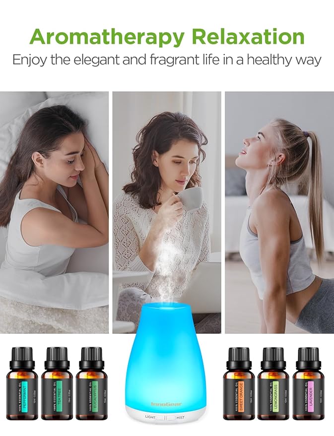 InnoGear Essential Oil Diffuser with Oils, 100ml Aromatherapy Diffuser with 6 Essential Oils Set, Aroma Cool Mist Humidifier Gift Set, White - Image 6