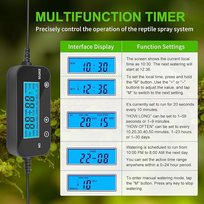 Reptile Mister System, External Timer & 360° Adjustable Nozzle, Humidifier for Reptiles, Amphibians, Rainforest Plants and Aquariums - Image 3