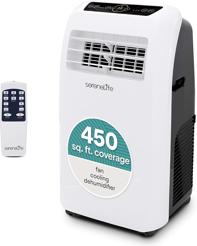 SereneLife Portable Air Conditioner 12,000 BTU with Built-in Dehumidifier - Portable AC unit for rooms up to 550 sq ft - Small AC Unit Remote Control, Window Mount Exhaust Kit by SereneLife