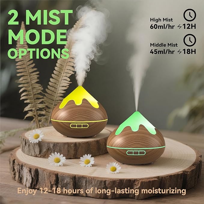 500ML Essential Oil Diffuser, Ultrasonic Aromatherapy Diffuser with Remote Control, Air Diffusers for Home Office Room, Fragrance Aroma Diffuser with 7 Color LED & 2 Mist Mode, Mocha Brown - Image 3