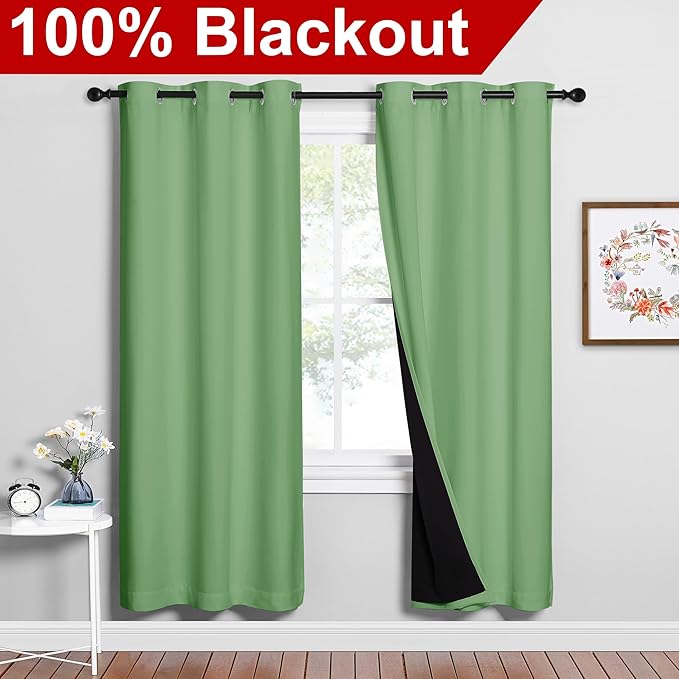 NICETOWN Full Shade Curtain Panels, 37" Wide x 70" Long, Forest Green, Pair of Thermal Insulated & Energy Efficiency Blackout Drapes for Living Room, Lined Silky Performance Window Dressing - Image 2
