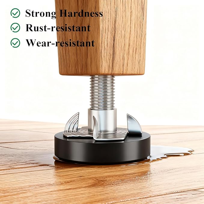 Adjustable Leveling Feet: T-Nuts & Floor Protectors, 24pcs M8 Thread with T-Nut Heavy Duty Furniture Levelers for Cabinets,Sofa,Tables,Chairs on Hardwood/Tile/Carpet - Image 3