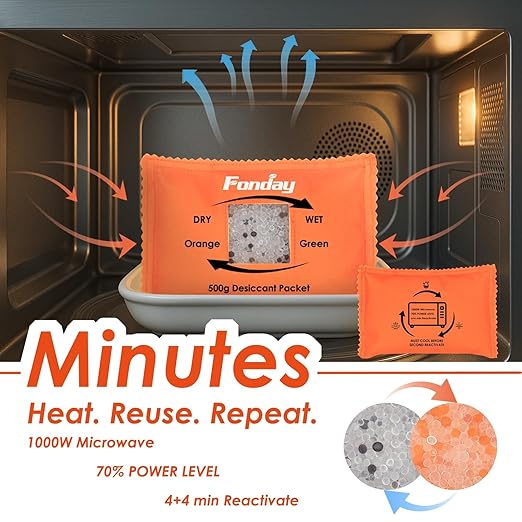 500g x 4 packs Fonday Rechargeable Silica Gel Car Dehumidifier Fast Reactivate Desiccant Bags, Large for Gun Safe Closet Basement Garage Storage Moisture Absorber - Image 7