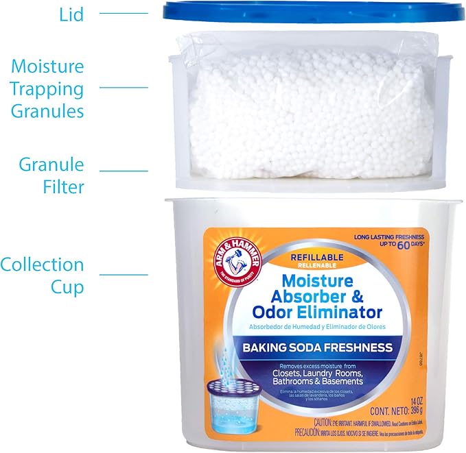 Arm & Hammer Fragrance Free Refillable Moisture Absorber and Odor Eliminator 14 oz. Tub - Image 4