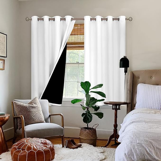 BGment Thermal Insulated 100% Blackout Curtains for Bedroom with Black Liner, Double Layer Full Room Darkening Noise Reducing Grommet Curtain (46 x 72 Inch, Pure White, 2 Panels) - Image 2
