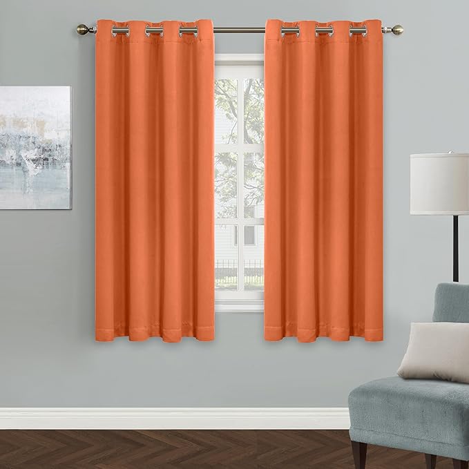 MYSKY HOME Orange Bedroom Curtains 63 Inch Long Blackout Curtains for Living Room Thermal Insulated Curtains for Nursery Room Grommet Top Window Curtains, 1 Curtain Panel, 52 x 63 Inch, Orange by MYSKYHOME