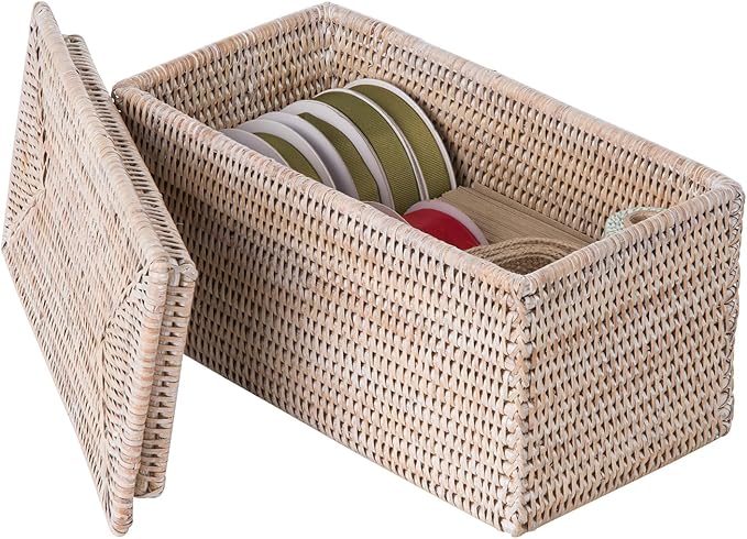 Kouboo La Jolla Rectangular Rattan Box, White-Wash Toilet Roll Storage Basket (1030101) - Image 6