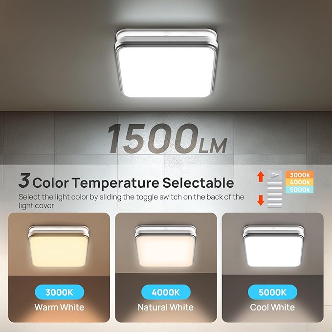 Consciot Bathroom Exhaust Fan with Light, 160 CFM, 1.0 Sone Super Quiet, Bathroom Ventilation Fan with 1500Lm LED Light Warm/Neutral/Cool White Selectable & Nightlight - Image 3