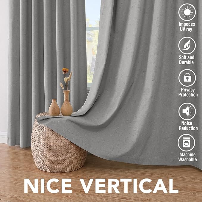 H.VERSAILTEX Linen Blackout Curtains 108 Inches Long 100% Blackout Thermal Insulated Textured Linen Look Curtain Draperies Anti-Rust Grommet, Energy Saving with White Liner, 2 Panels, Dove Gray - Image 7
