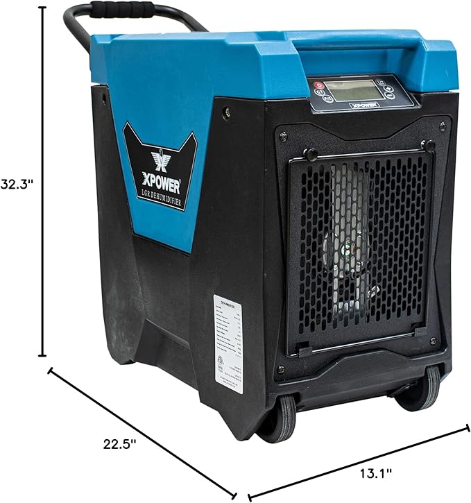 XPOWER XD-85L2 145-Pint LGR Commercial Dehumidifier with Automatic Purge Pump, Drainage Hose, Handle and Wheels for Water Damage Restoration, Clean-up Flood, Basement, Mold, Mildew (Blue) - Image 7