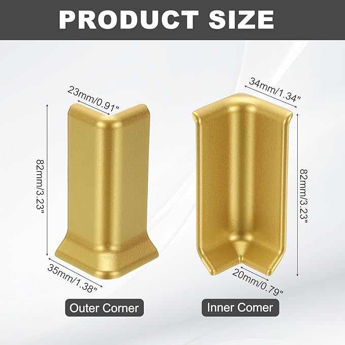 uxcell Self Adhesive Baseboard Corner Blocks, 3.23 Inch Wall Edge Corner Protector 2 Inside + 2 Outside Corners-Connector for Wall Floor Furniture Edge(Gold) - Image 2