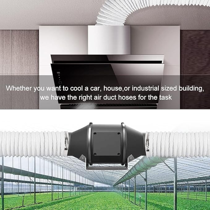 YIJUHOU 4 Inch 5 Feet Air Ducting, Flexible Aluminum Dryer Vent Hose for HVAC Ventilation, Fan Filter and Grow Tent, 2 Clamps Include (White) - Image 8