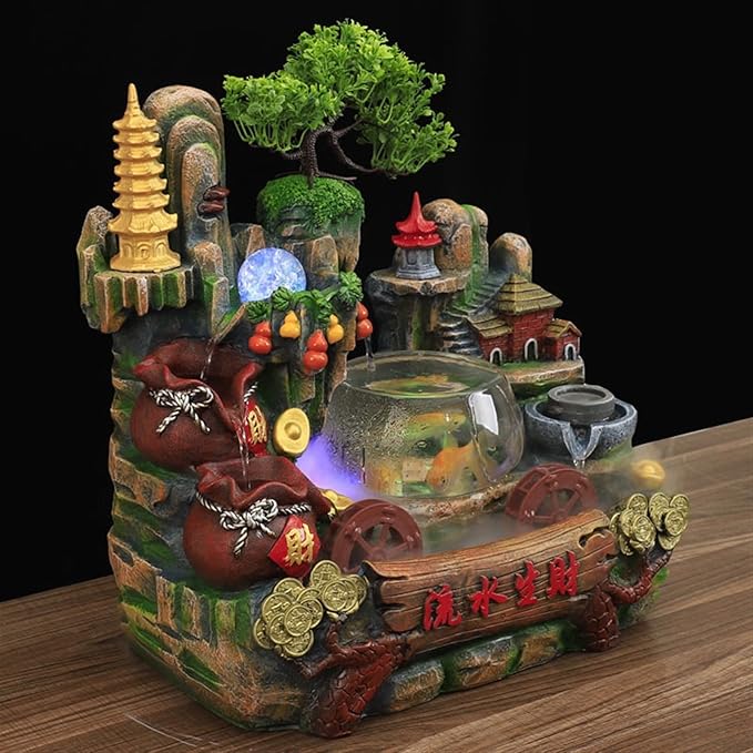 Tabletop Fountains Desktop Fountain Indoor Fountain Bonsai Water Feature Home and Office Lucky Fengshui Fish Tank Rockery Fountain Indoor Air Humidifier Garden Decoration Indoor Tabletop Water Fountai - Image 3